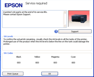 A printer’s ink pad is at the end of its service life.Please contact Epson Support